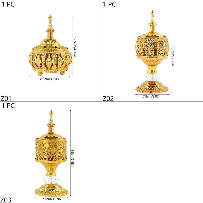 Brûleur d'encens sculpté en dentelle métallique du Moyen-Orient